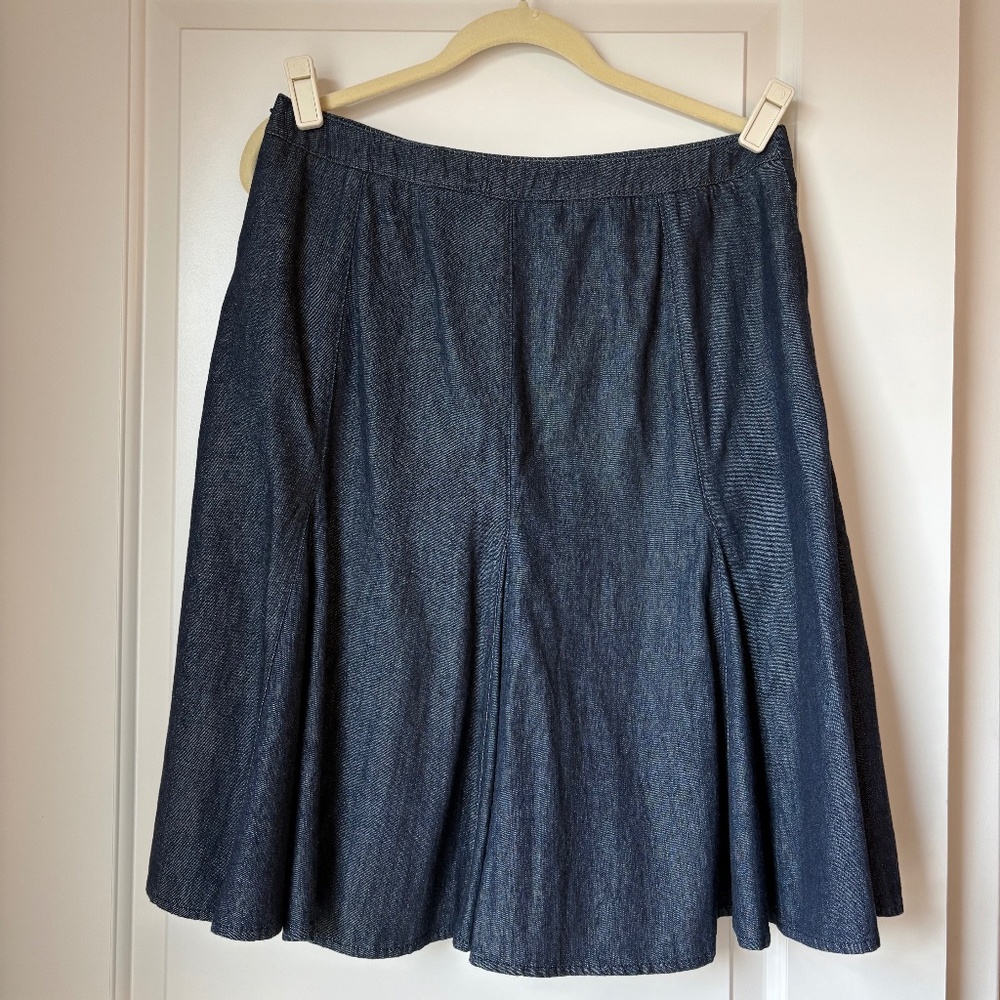 Ann Taylor Womens A-Line Skirts Pleated Denim Side Zip Dark Wash Blue Size 8